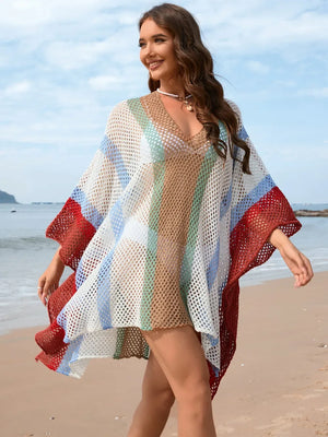 Openwork Color Block Plunge Cover-Up - Makw Official Site