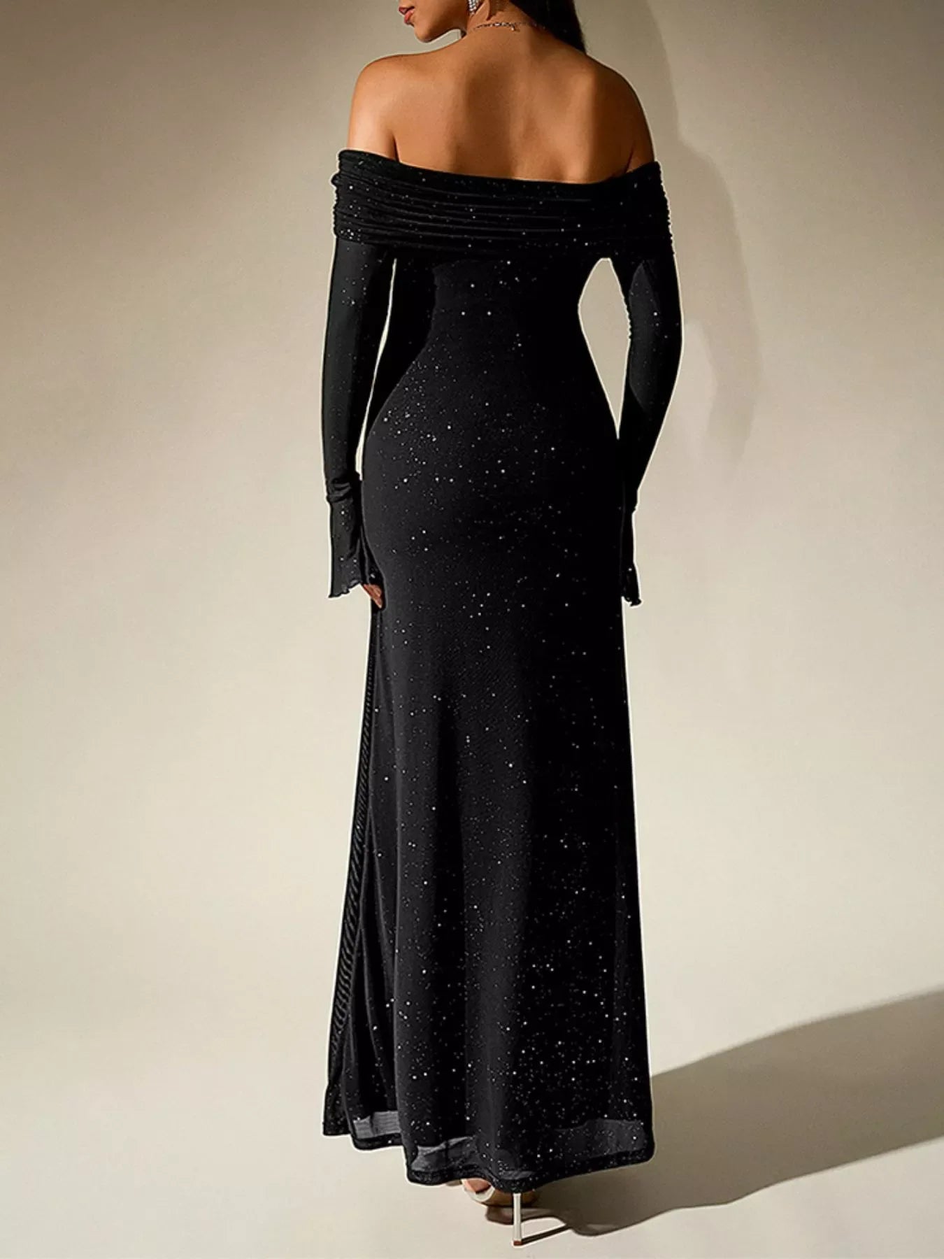Glitter Off-Shoulder Maxi Dress - Makw Official Site