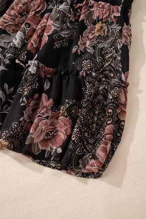 Floral Print Tie Neck Mini Dress - Makw Official Site