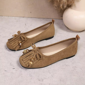 Suede Fringe Slip-Ons - Makw Official Site