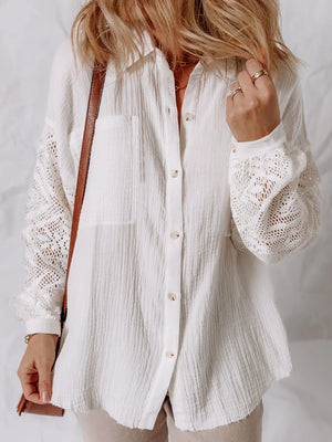 Lace Sleeve Button Down Shirt - Makw Official Site