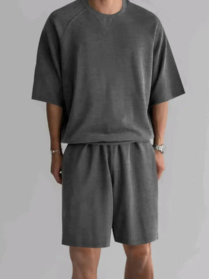 Men's Full Size Round Neck Top and Shorts Set Plus Size - Makw Official Site