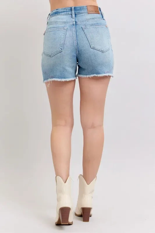 Judy Blue Full Size High Waist Western Embroidery Detail Cut Off Denim Shorts Plus Size - Makw Official Site