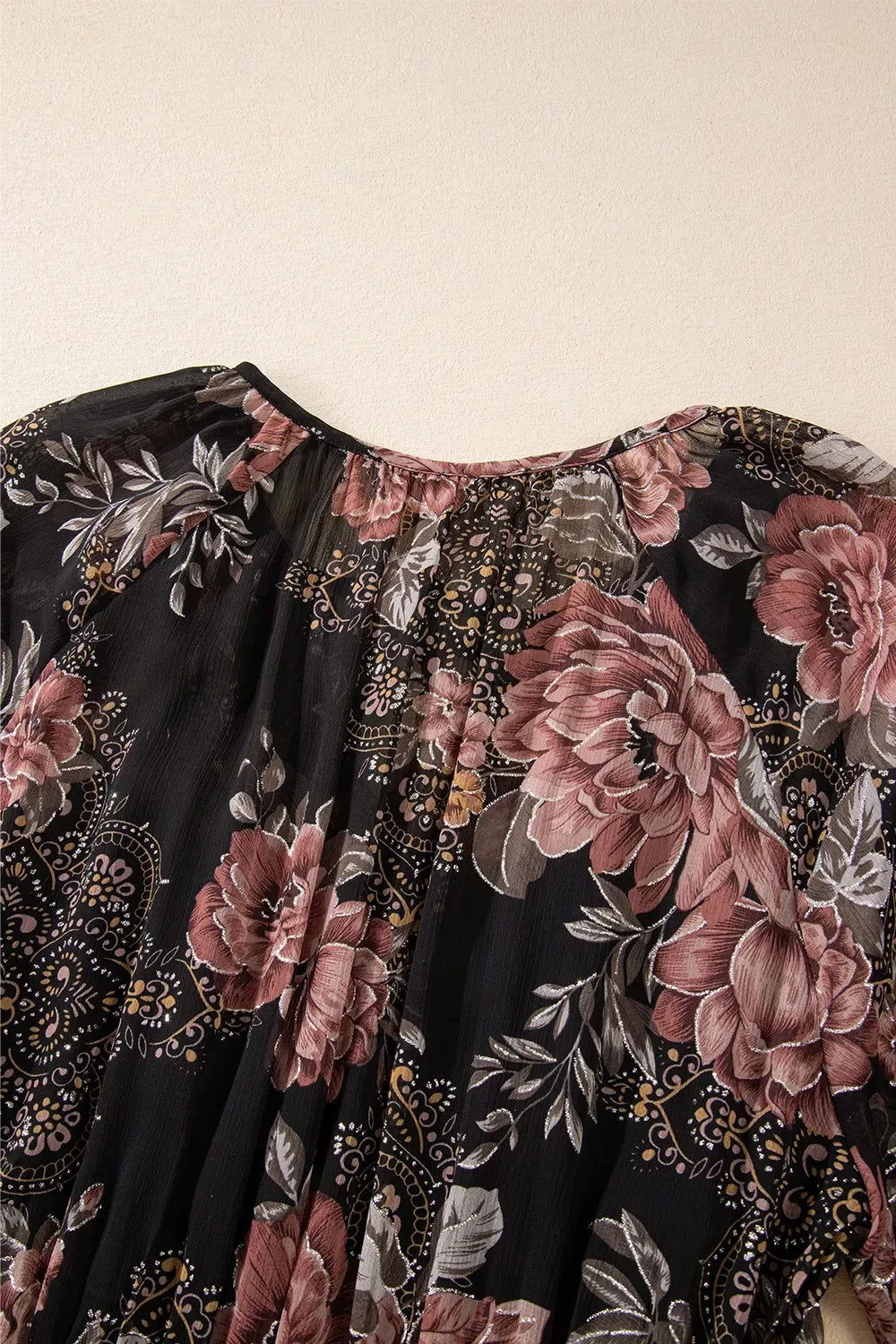 Floral Print Tie Neck Mini Dress - Makw Official Site