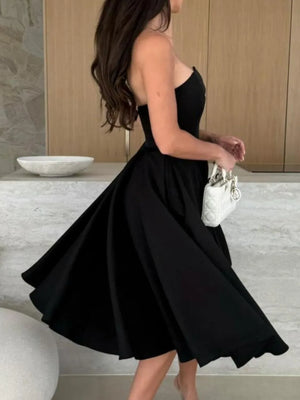 Solid Color Tube Midi Dress - Makw Official Site