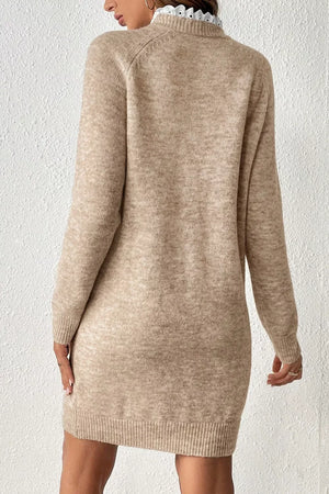 Ribbed Hem Raglan Sleeve Sweater Dress - Makw Official Site