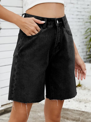 Washed Raw Hem Denim Shorts - Makw Official Site