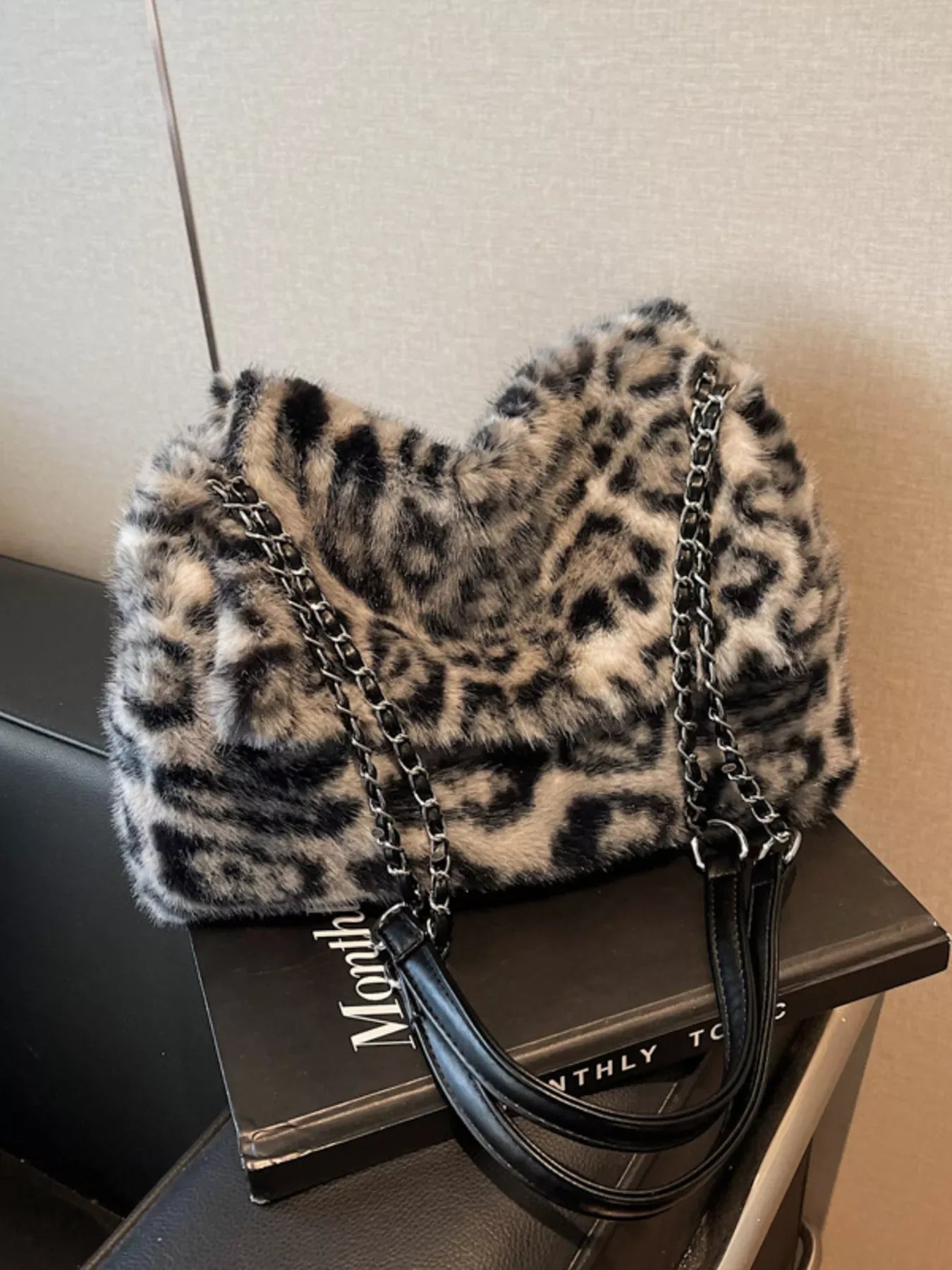 Leopard Plush Shoulder Bag - Makw Official Site