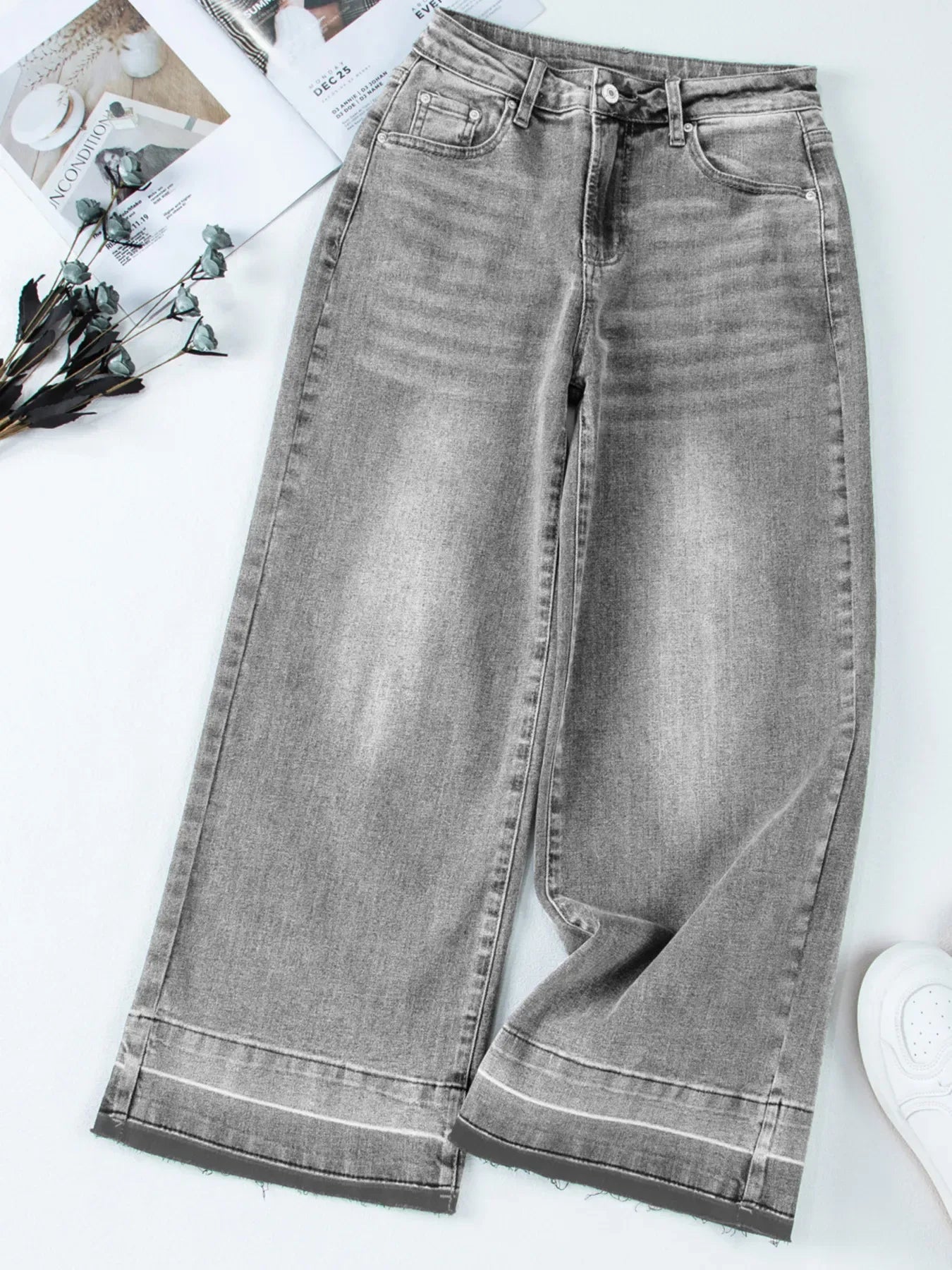 High Waist Wide Leg Washed Jeans - Makw Official Site