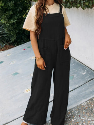 Full Size Casual Wide Leg Textured Overalls Plus Size - Makw Official Site