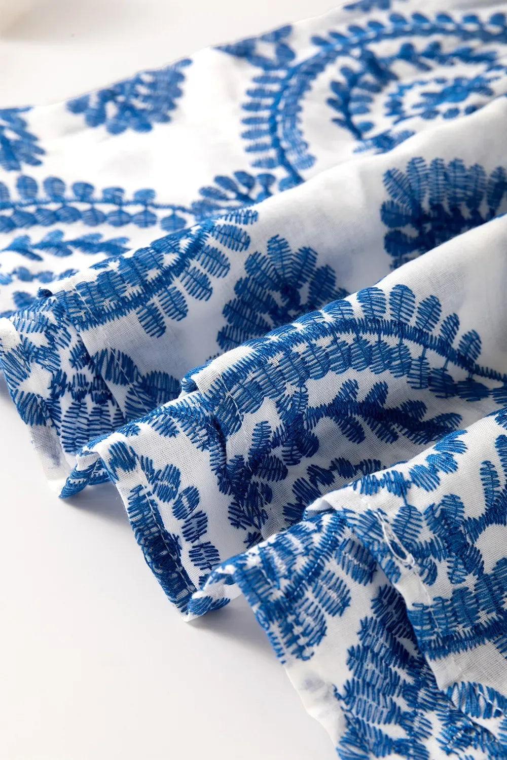 Boho Print Ruffled Cap Sleeve Crew Neck Blouse - Makw Official Site