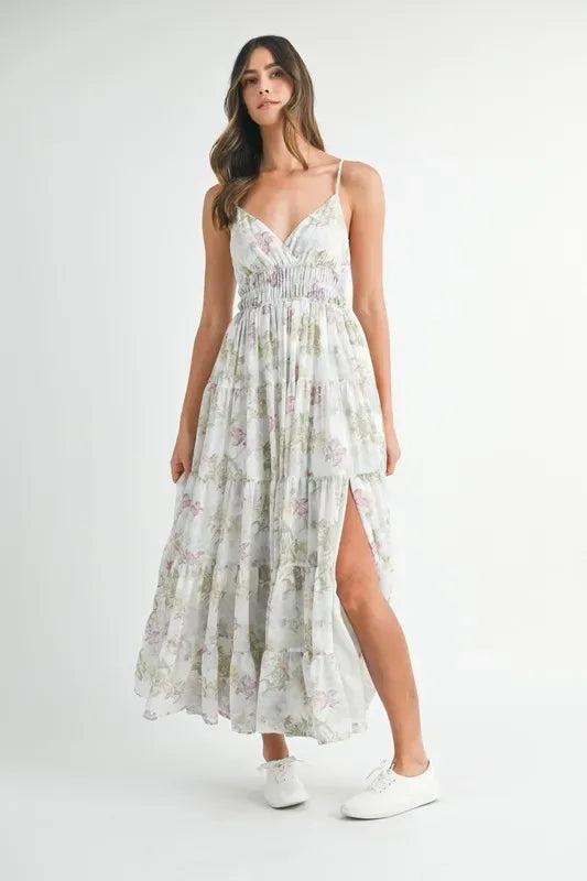 MABLE Floral Print Tiered Cami Maxi Dress - Makw Official Site