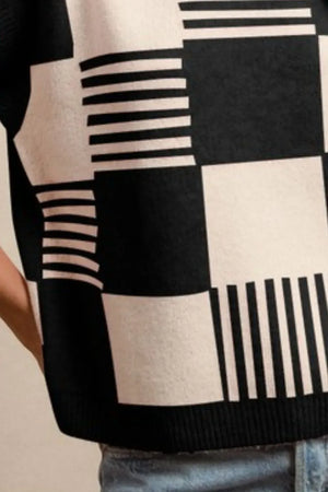 BiBi Checker With Stripes Pattern Sleeveless Sweater - Makw Official Site