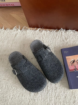Cozy Plush Buckle Detail Slip-Ons - Makw Official Site