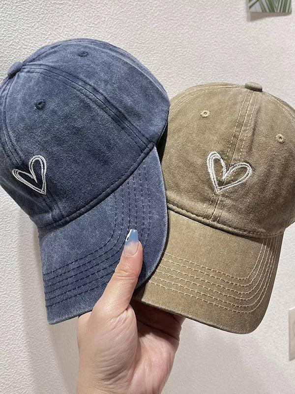 Washed Heart Embroidered Baseball Cap - Makw Official Site