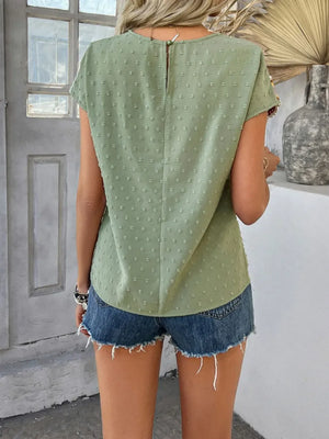 Devine Swiss Dot Round Neck Crochet Short Sleeve Top - Makw Official Site