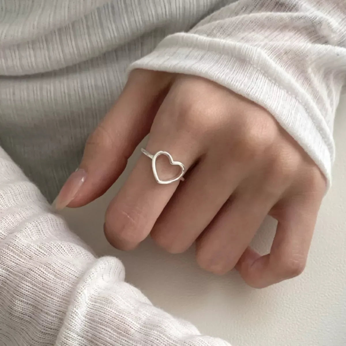 925 Sterling Silver Heart Open Ring - Makw Official Site