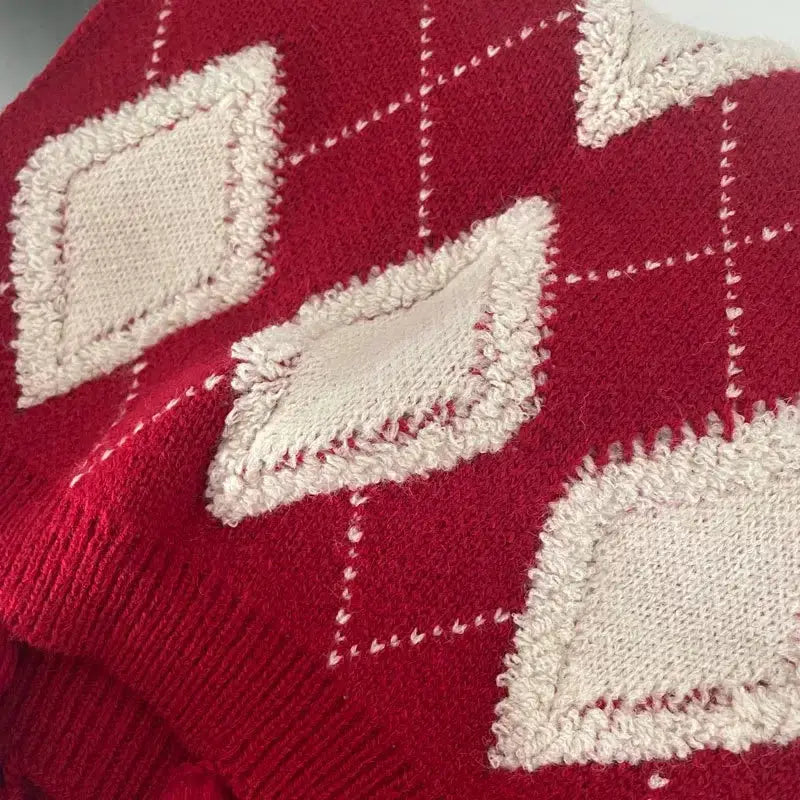 Diamond Pattern Knitted Tassel Scarf - Makw Official Site