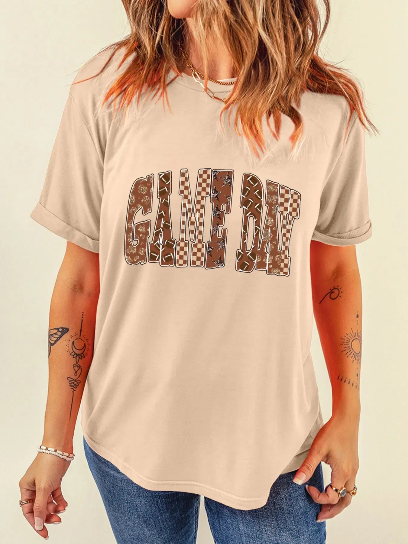 Full Size GAME DAY Checkered Letter Graphic T Shirt Plus Size - Makw Official Site