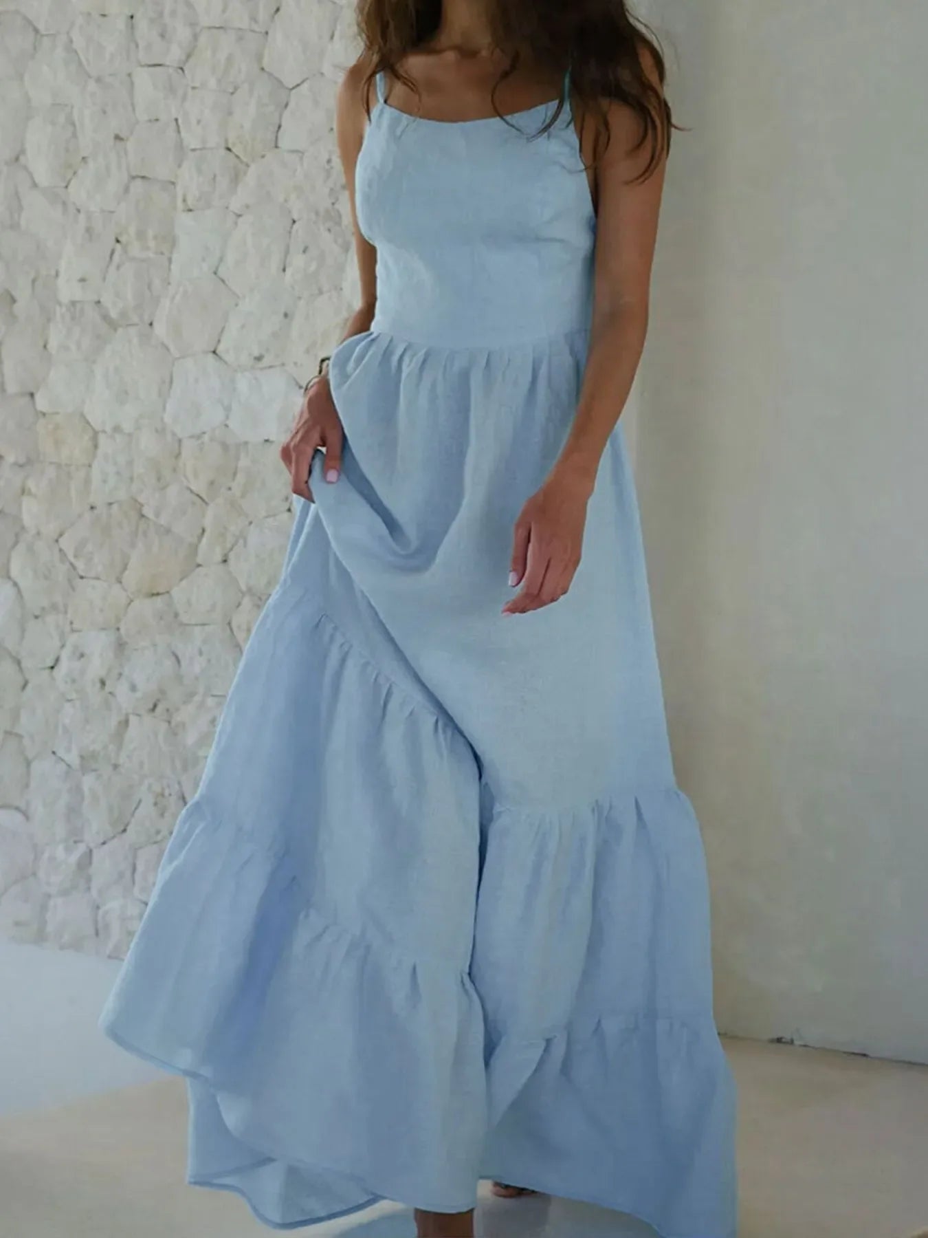 Tiered Maxi Cami Dress with Ruffled Hem - Makw Official Site