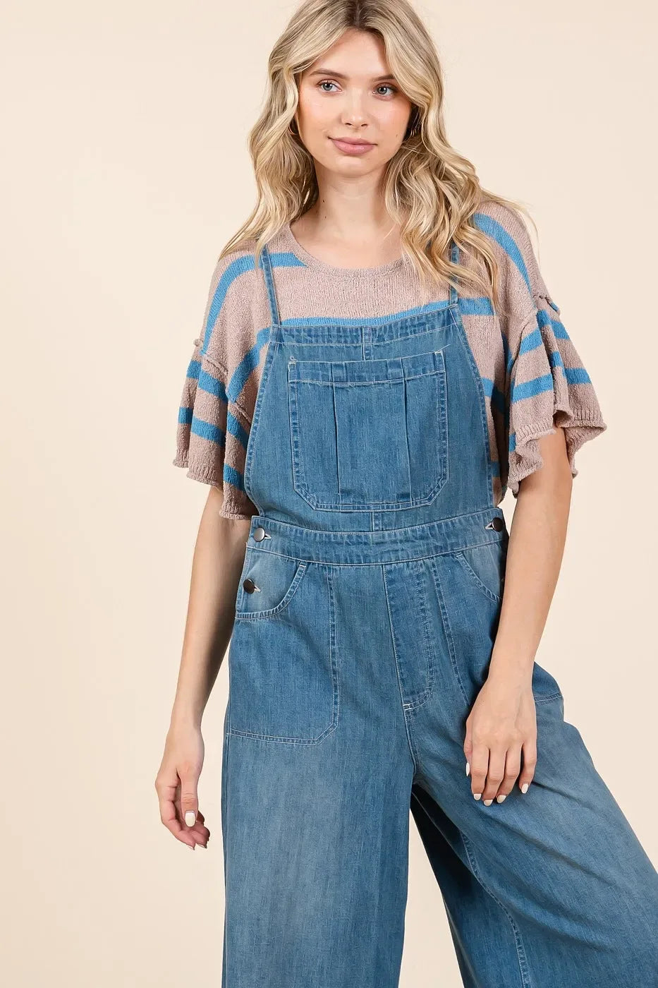 Mittoshop Denim Tie Back Sleeveless Wide Leg Overalls - Makw Official Site
