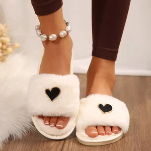 Heart Open Toe Flats Slippers - Makw Official Site