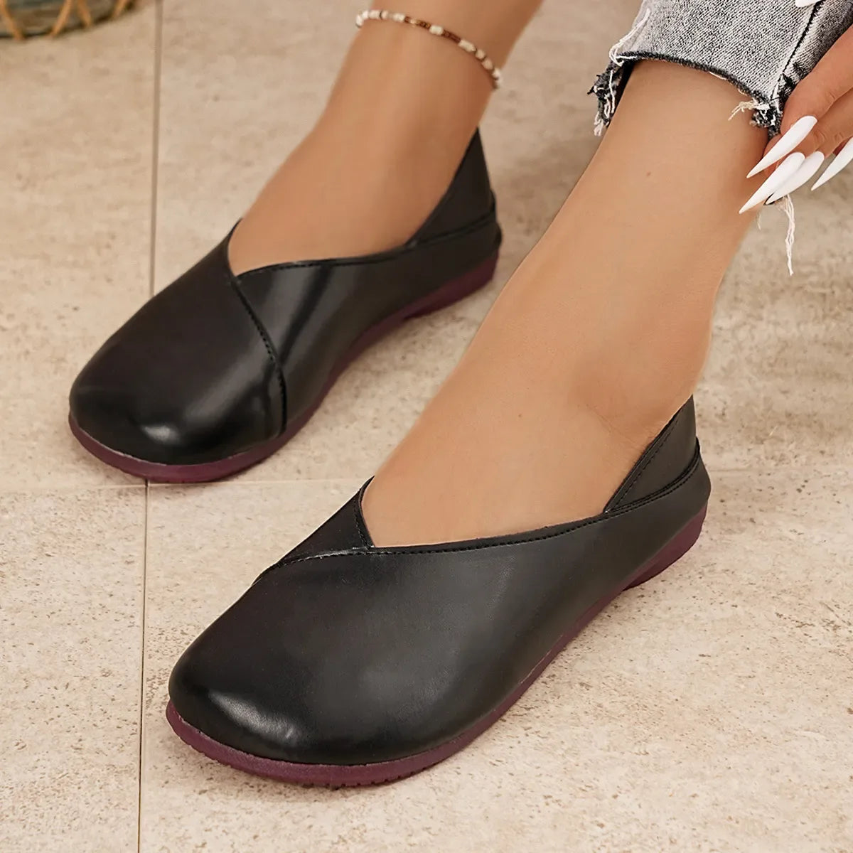 Round Toe Flats Slip-Ons - Makw Official Site