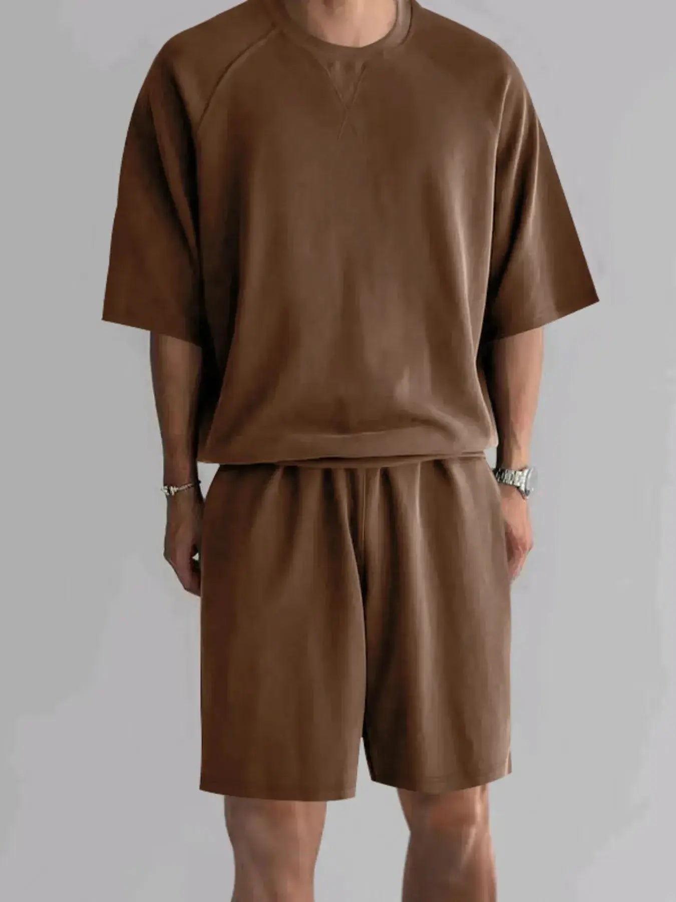 Men's Full Size Round Neck Top and Shorts Set Plus Size - Makw Official Site