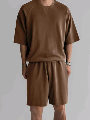 Men's Full Size Round Neck Top and Shorts Set Plus Size - Makw Official Site
