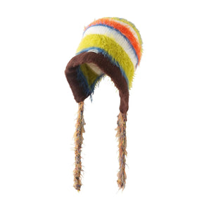 Striped Fuzzy Knit Hat with Ear Flaps - Makw Official Site