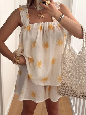 Striped Heart Cami Top and Shorts Set - Makw Official Site