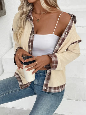 Plaid Hem Button Up Long Sleeve Shacket - Makw Official Site