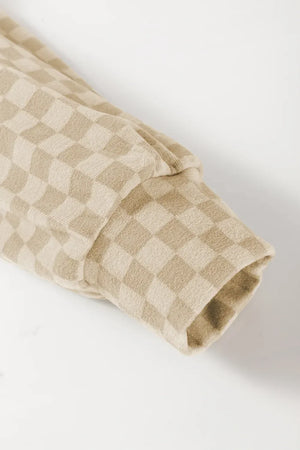 Checkered Print Kangaroo Pocket Drawstring Hoodie - Makw Official Site