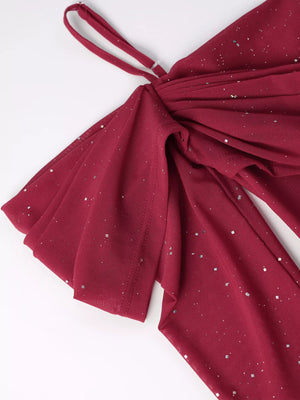 Glitter Ruched Long Sleeve Mermaid Maxi Dress - Makw Official Site