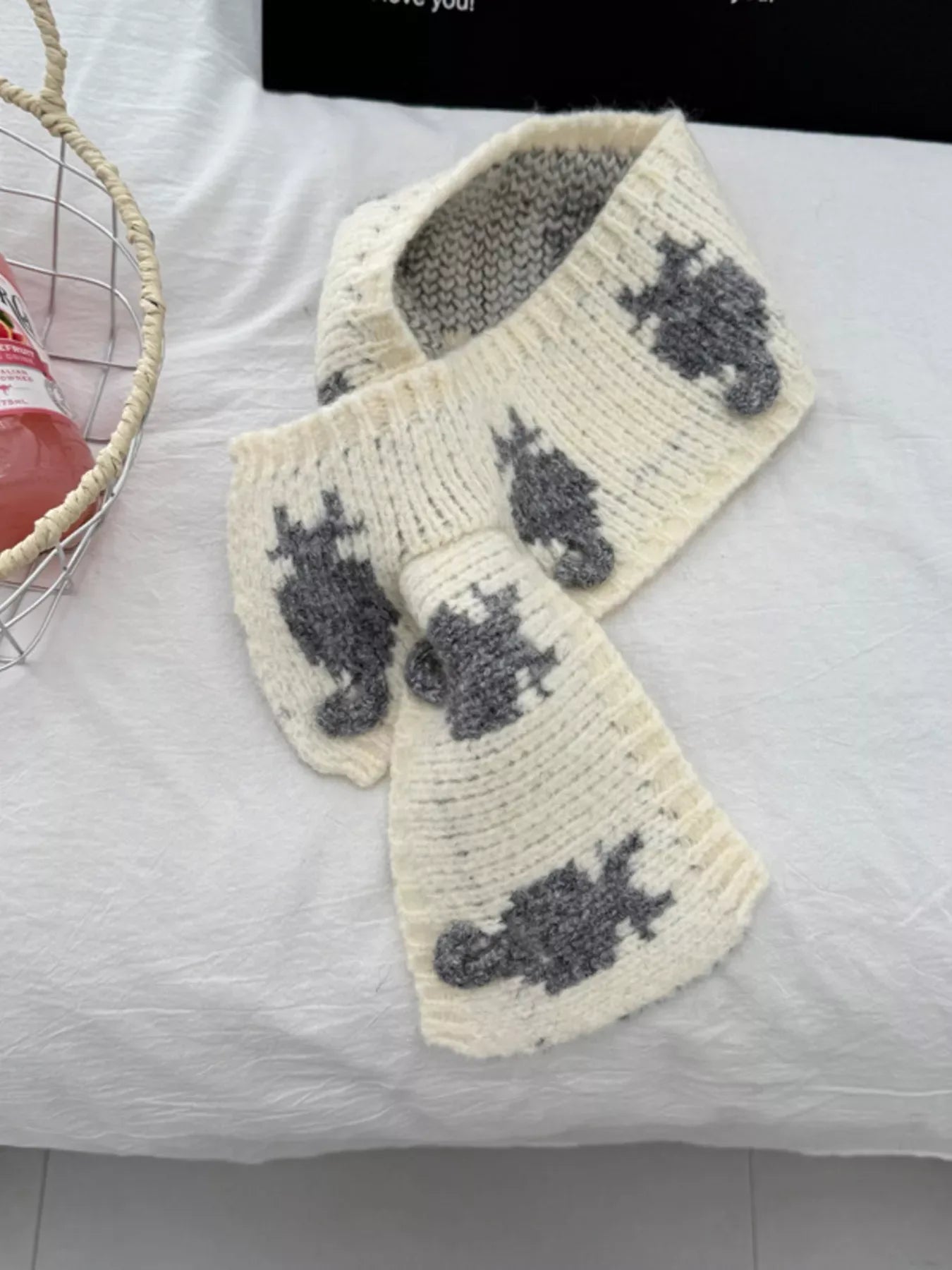 Knitted Contrast Pattern Warm Scarf - Makw Official Site