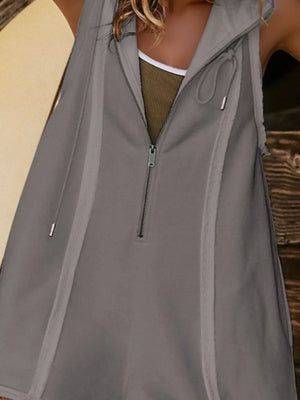 Half Zipped Hooded Sleeveless Romper - Makw Official Site