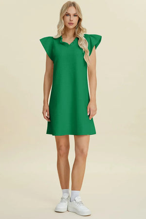 Double Take Full Size Ruffled V-Neck Cap Sleeve Dress - Makw Official Site