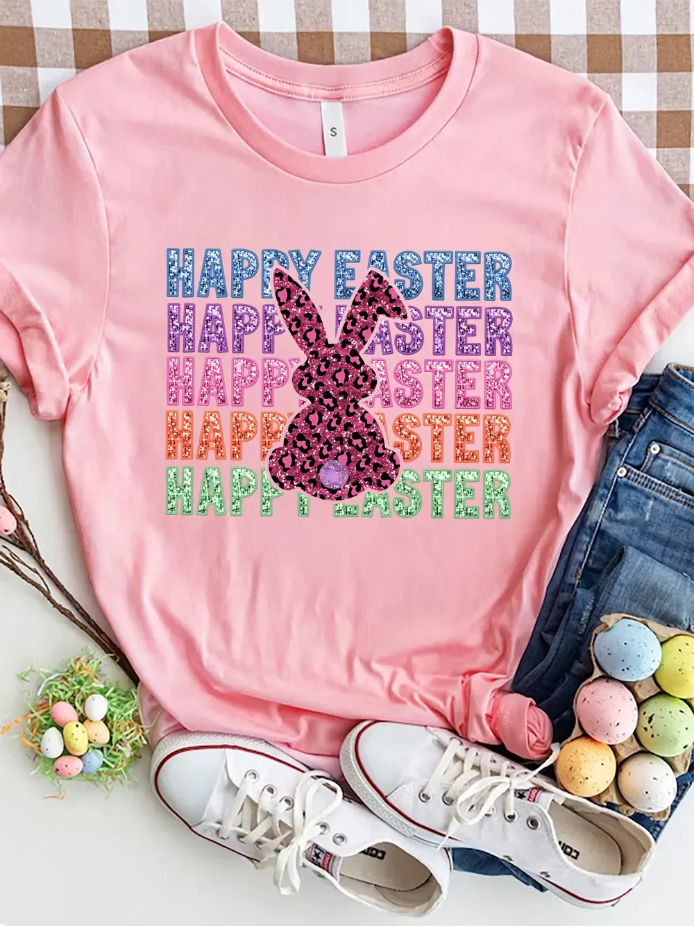 HAPPY EASTER Round Neck Short Sleeve T-Shirt - Makw Official Site