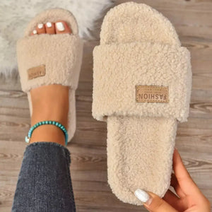 Fuzzy Open Toe Slippers - Makw Official Site