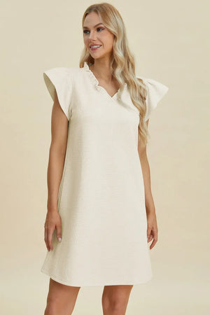 Double Take Full Size Ruffled V-Neck Cap Sleeve Dress - Makw Official Site