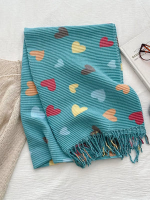 Heart Patterned Tassel Scarf - Makw Official Site