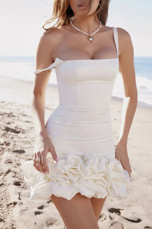 Ruched Square Neck Sleeve Mini Dress - Makw Official Site