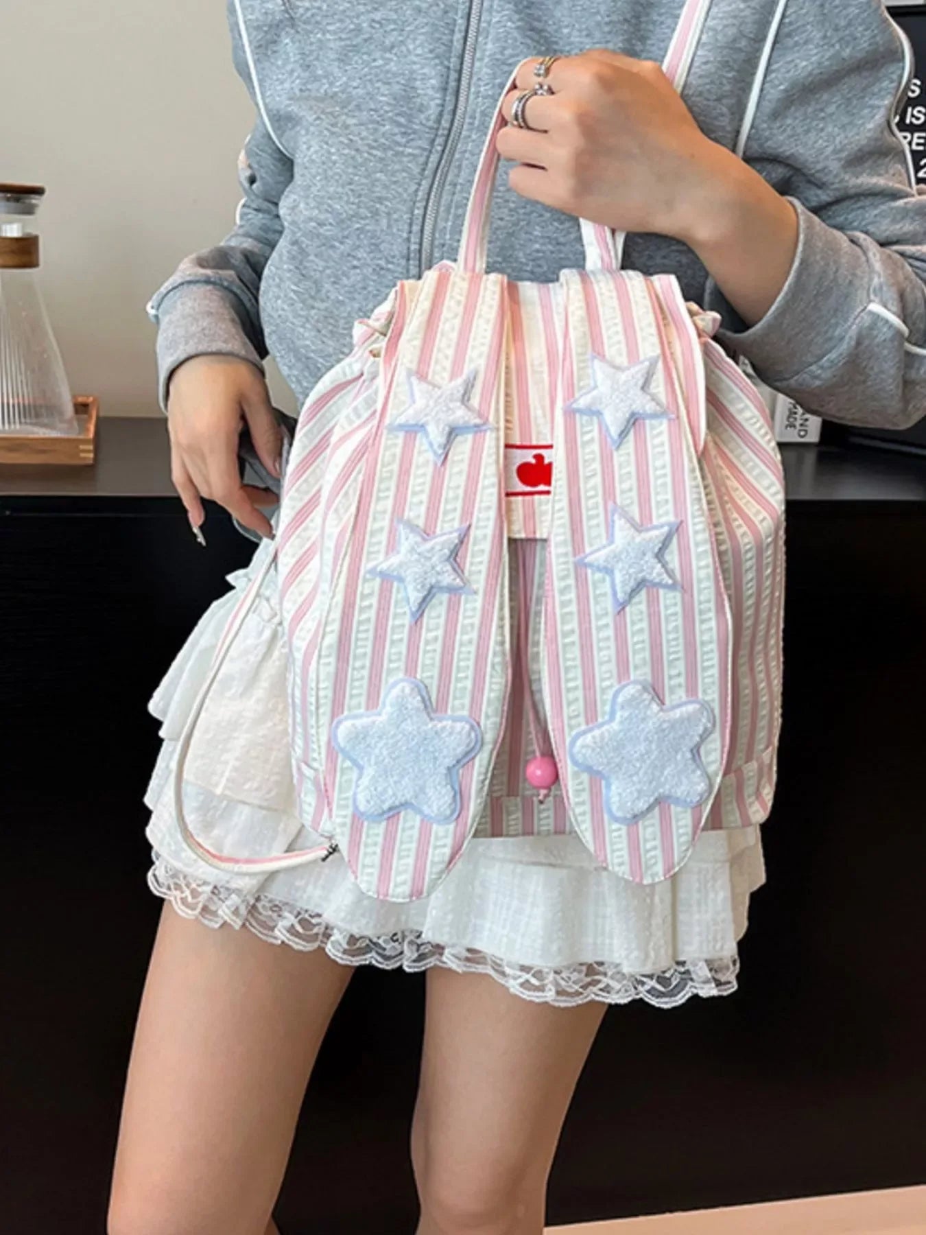 Striped Star Bunny Ear Backpack Bag - Makw Official Site