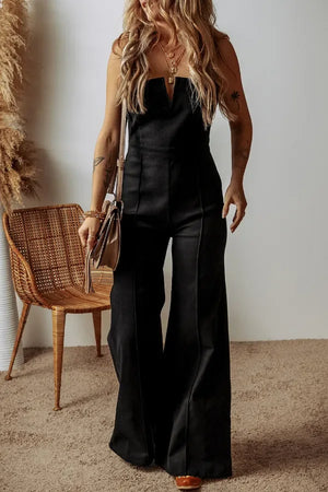 Spaghetti Straps Flare Denim Jumpsuit - Makw Official Site