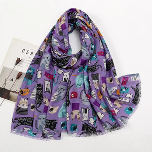 Cat Print Lightweight Scarf - Makw Official Site
