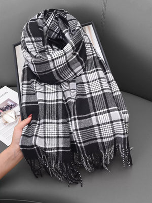 Plaid Tassel Hem Winter Scarf - Makw Official Site
