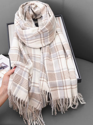 Plaid Tassel Hem Winter Scarf - Makw Official Site