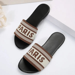 PARIS Letter Open Toe Flat Sandals - Makw Official Site