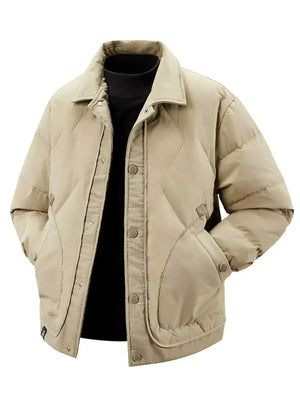 Men's Plus Size Quilted Snap-Down Padded Coat - Makw Official Site