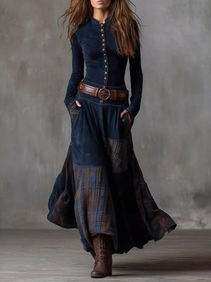 Full Size Plaid Button Front Long Sleeve Dress Plus Size - Makw Official Site